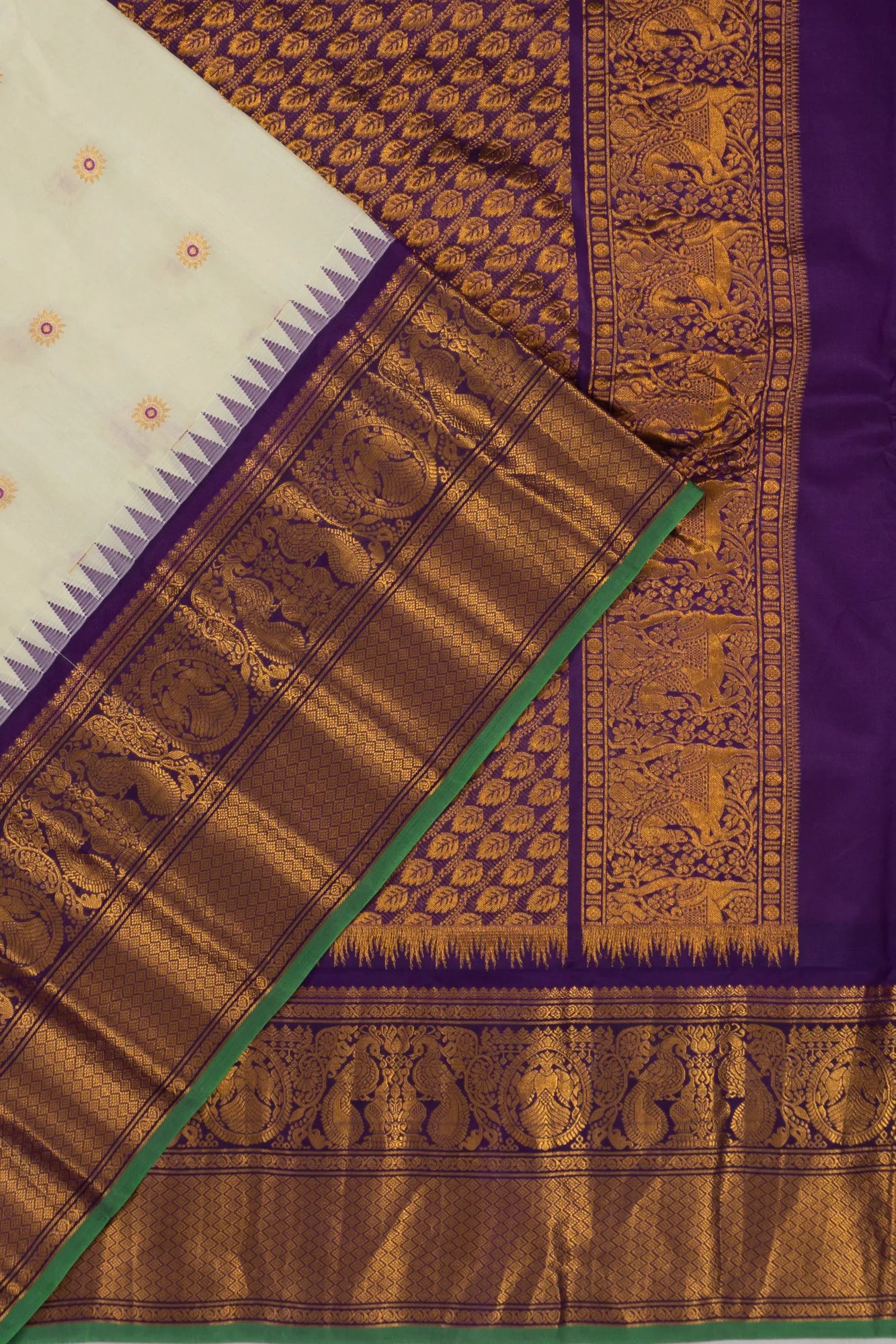 Gadwal Soft Silk Butta Off White Saree