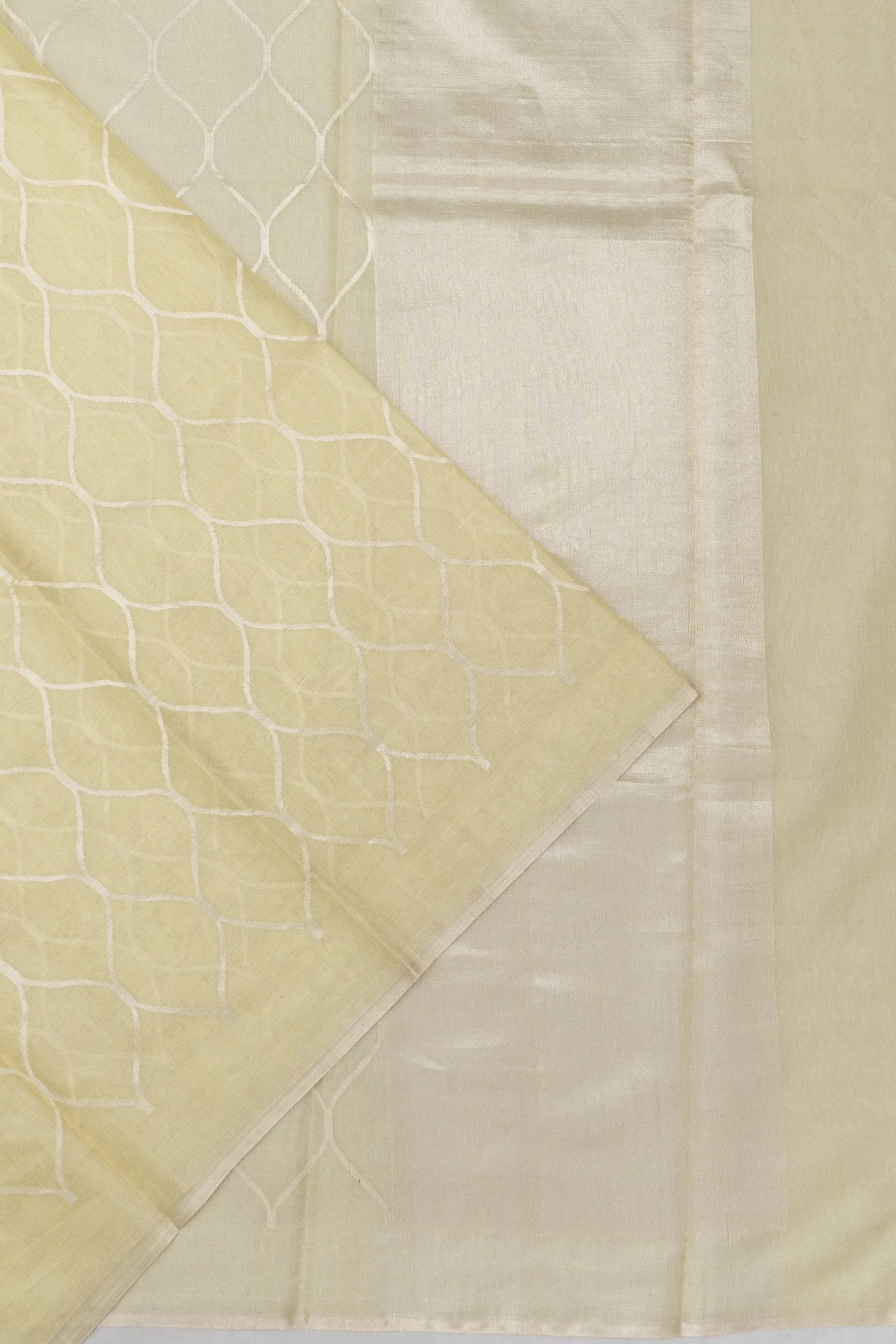Cotton By Tussar Tissue Jaal Lemon Yellow Saree