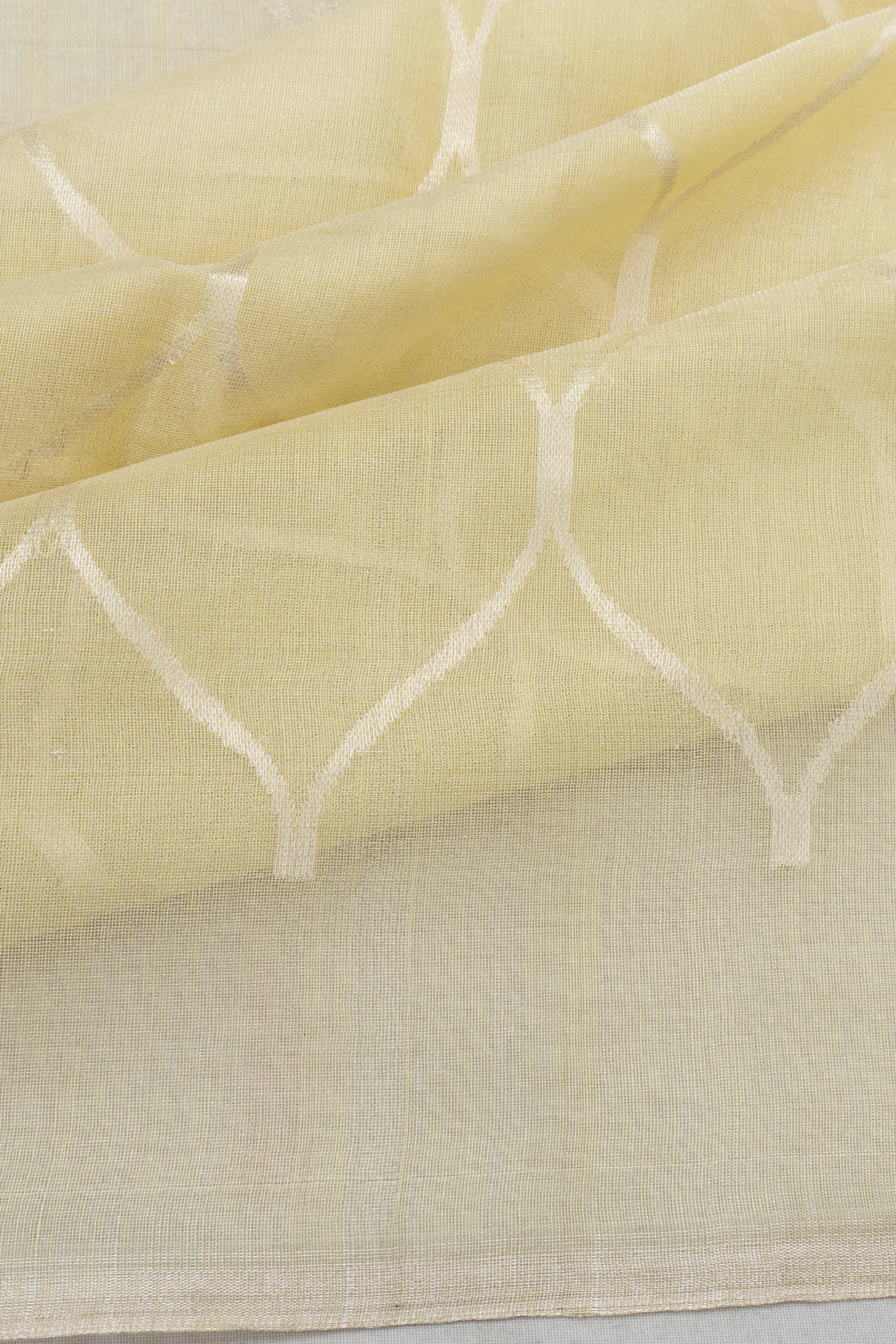 Cotton By Tussar Tissue Jaal Lemon Yellow Saree