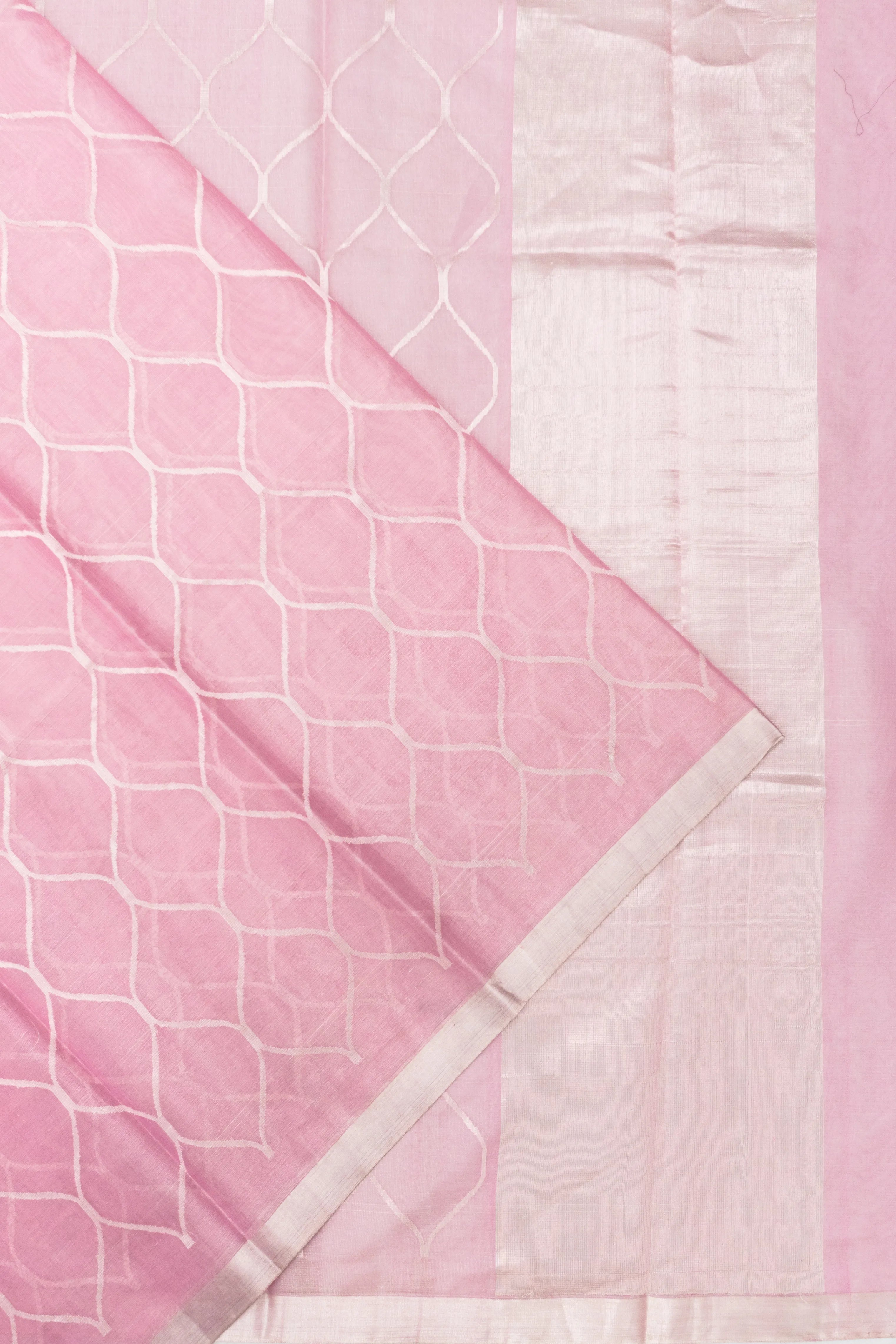 Cotton By Tussar Tissue Jaal Pastel Pink Saree
