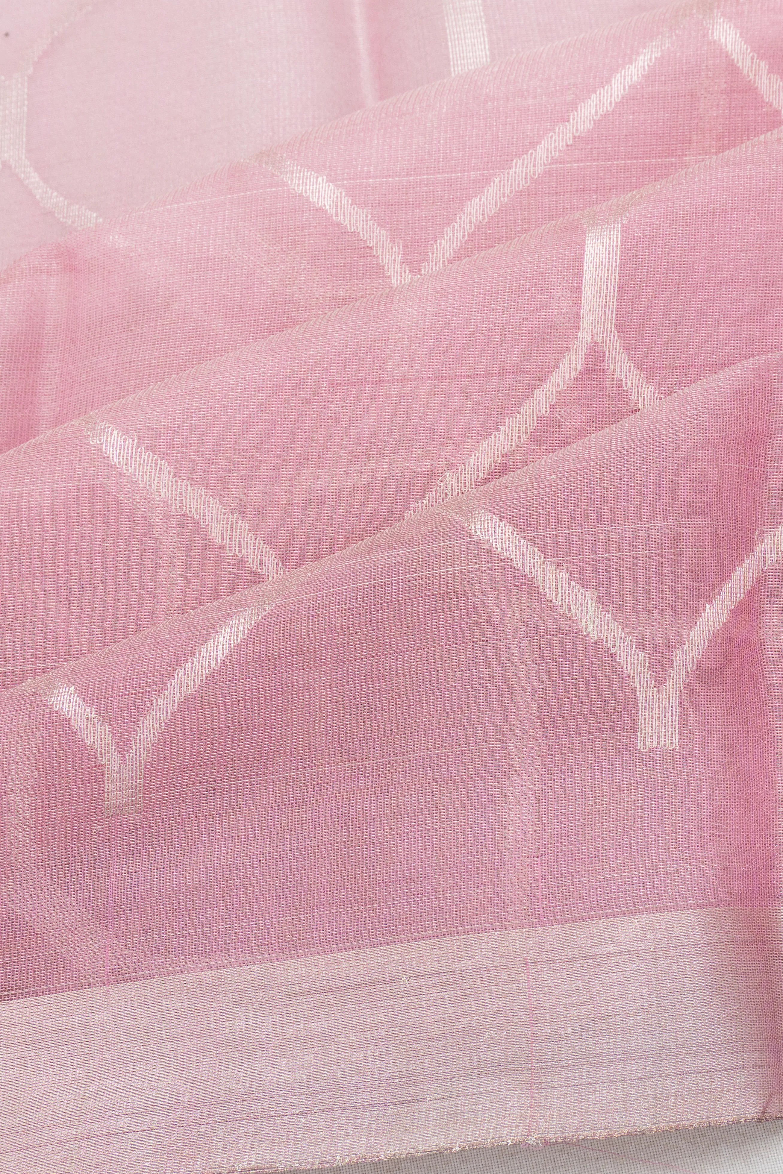 Cotton By Tussar Tissue Jaal Pastel Pink Saree