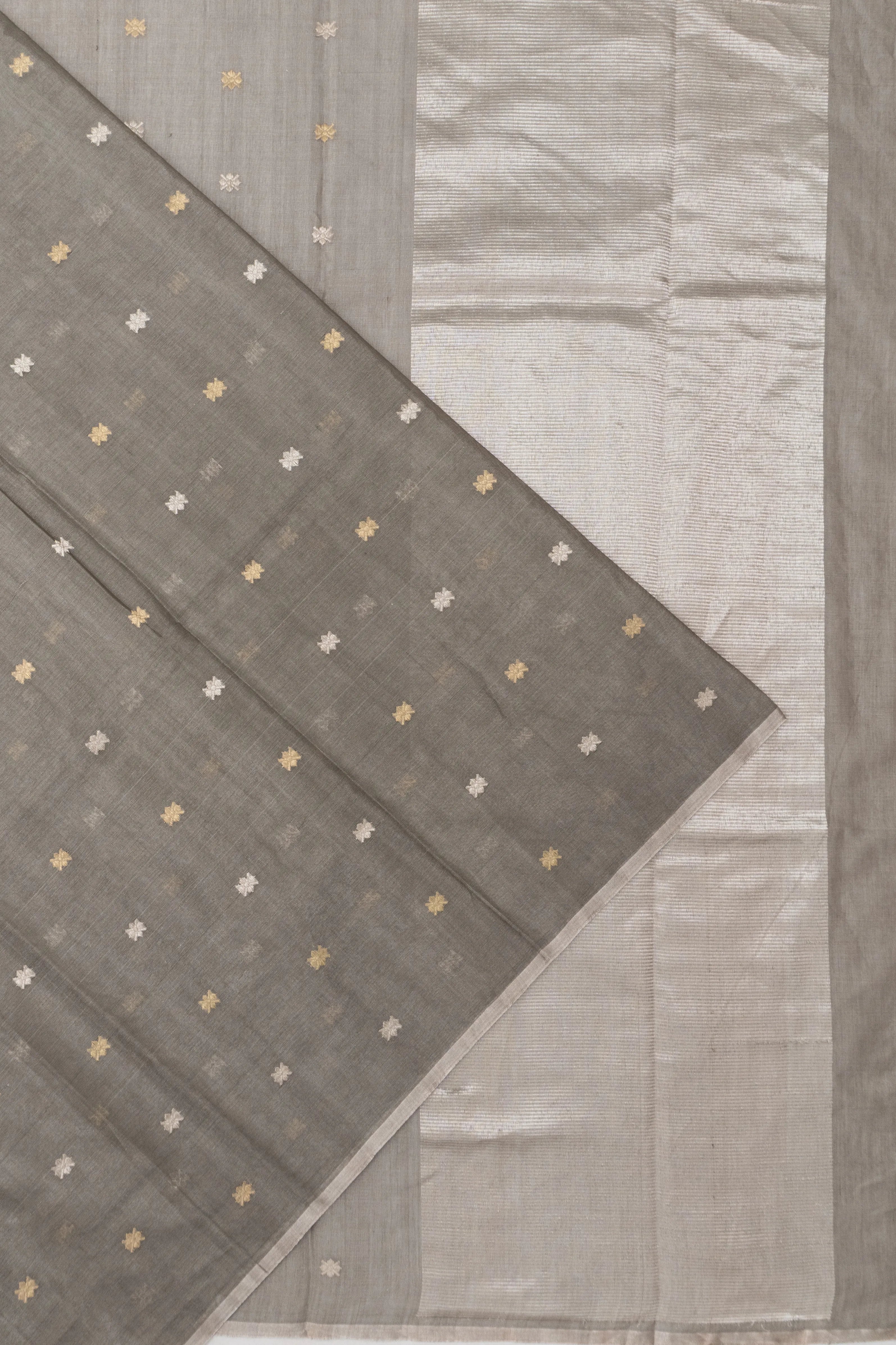 Cotton By Tussar Tissue Butta Grey Saree