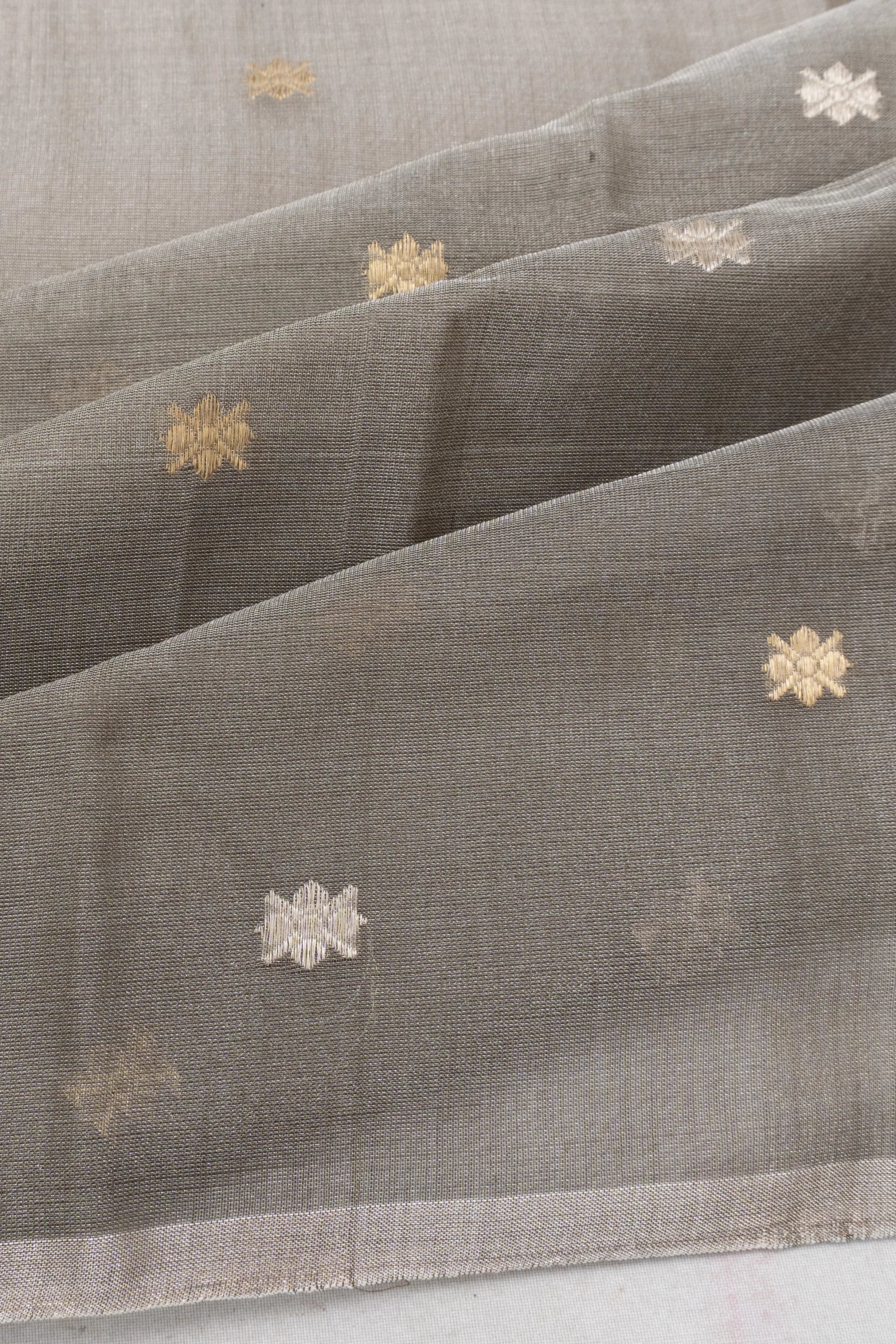 Cotton By Tussar Tissue Butta Grey Saree