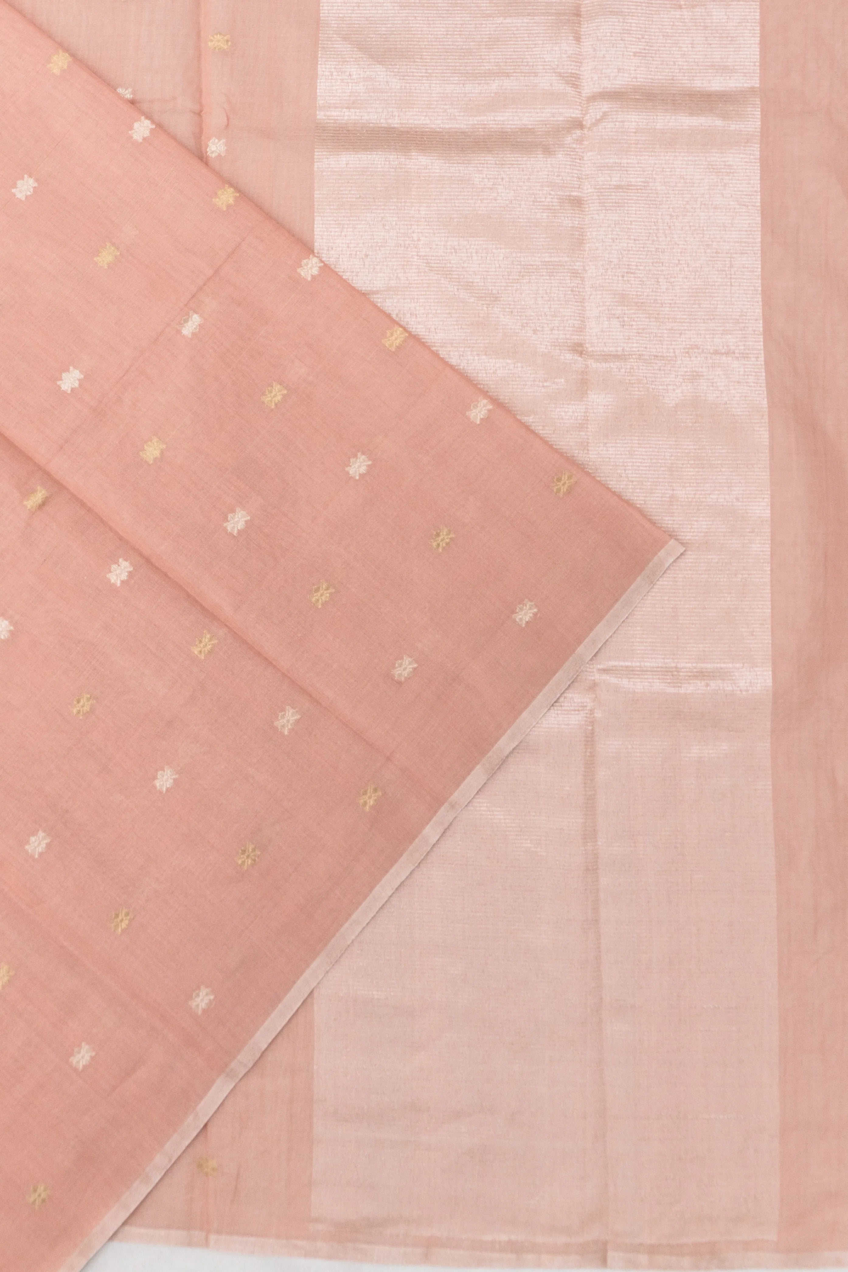 Cotton By Tussar Tissue Butta Pastel Orange Saree