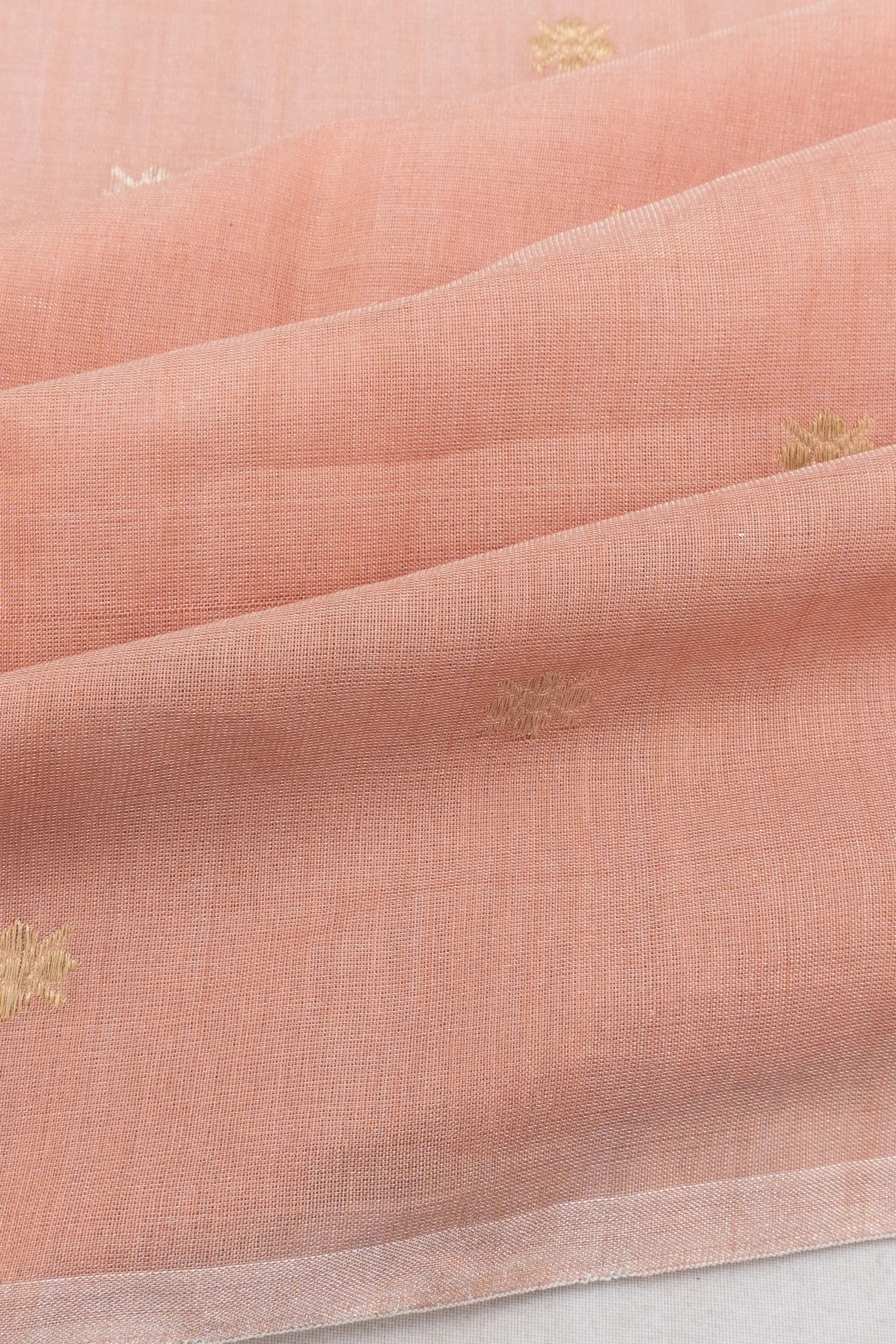 Cotton By Tussar Tissue Butta Pastel Orange Saree