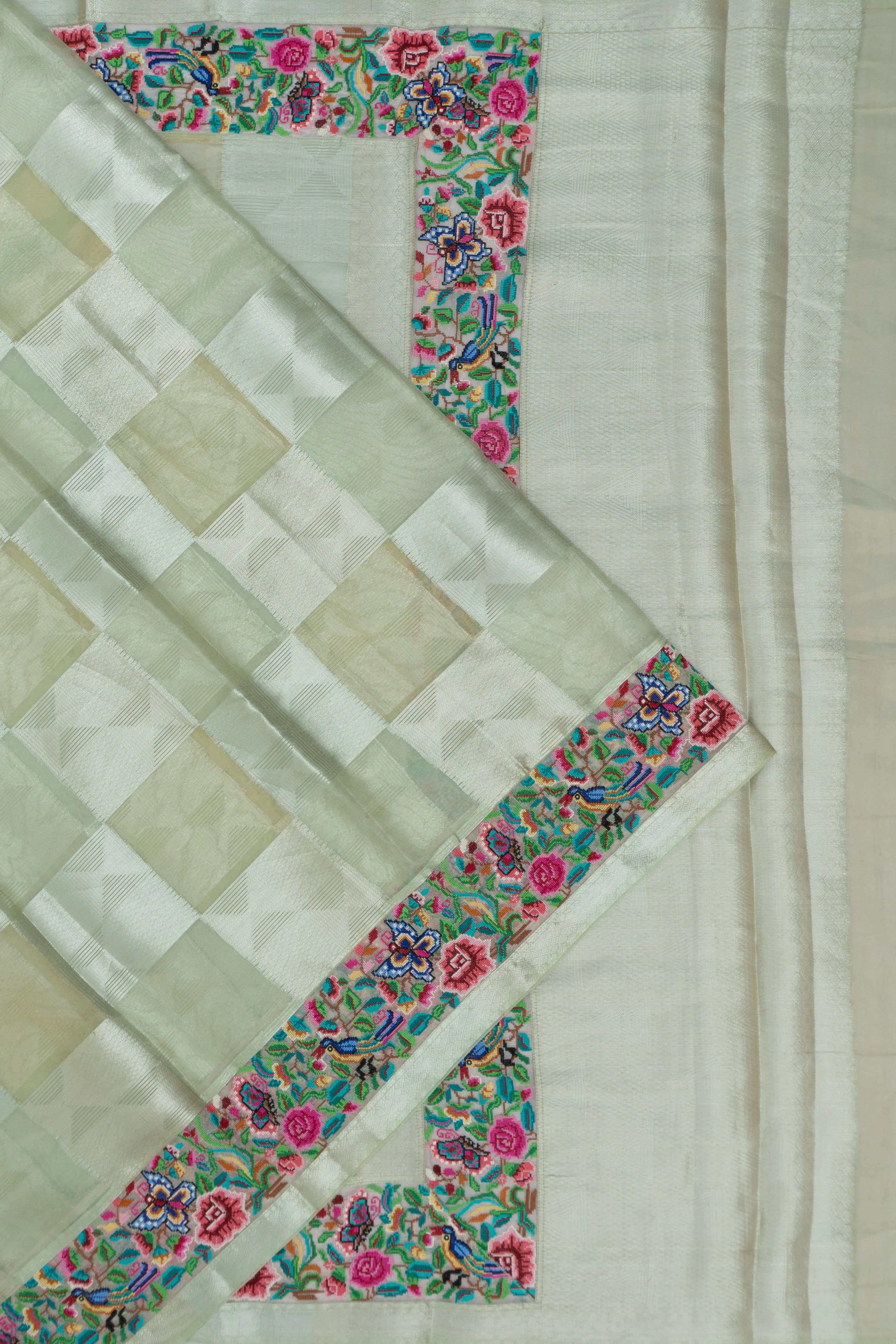 Banarasi Kora Organza Geometrical Brocade Pastel Green Saree