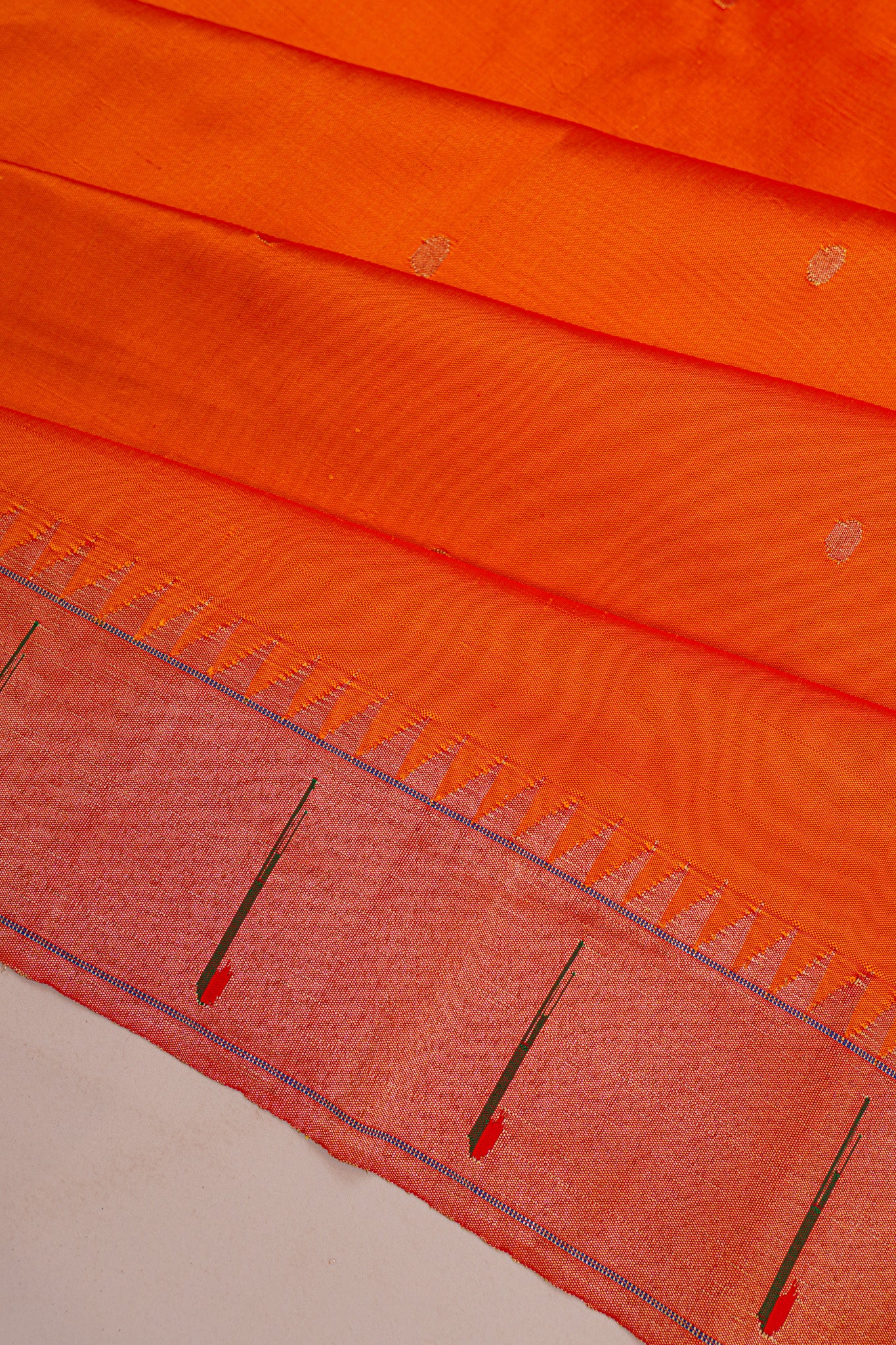 Paithani Silk Butta Orange Saree With Single Muniya Border
