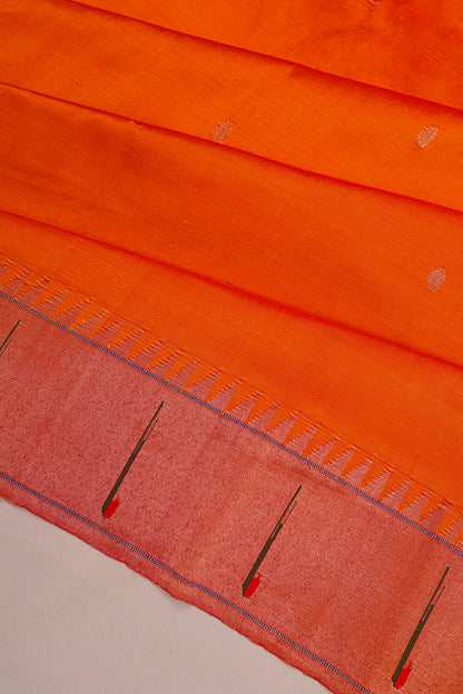Paithani Silk Butta Orange Saree With Single Muniya Border