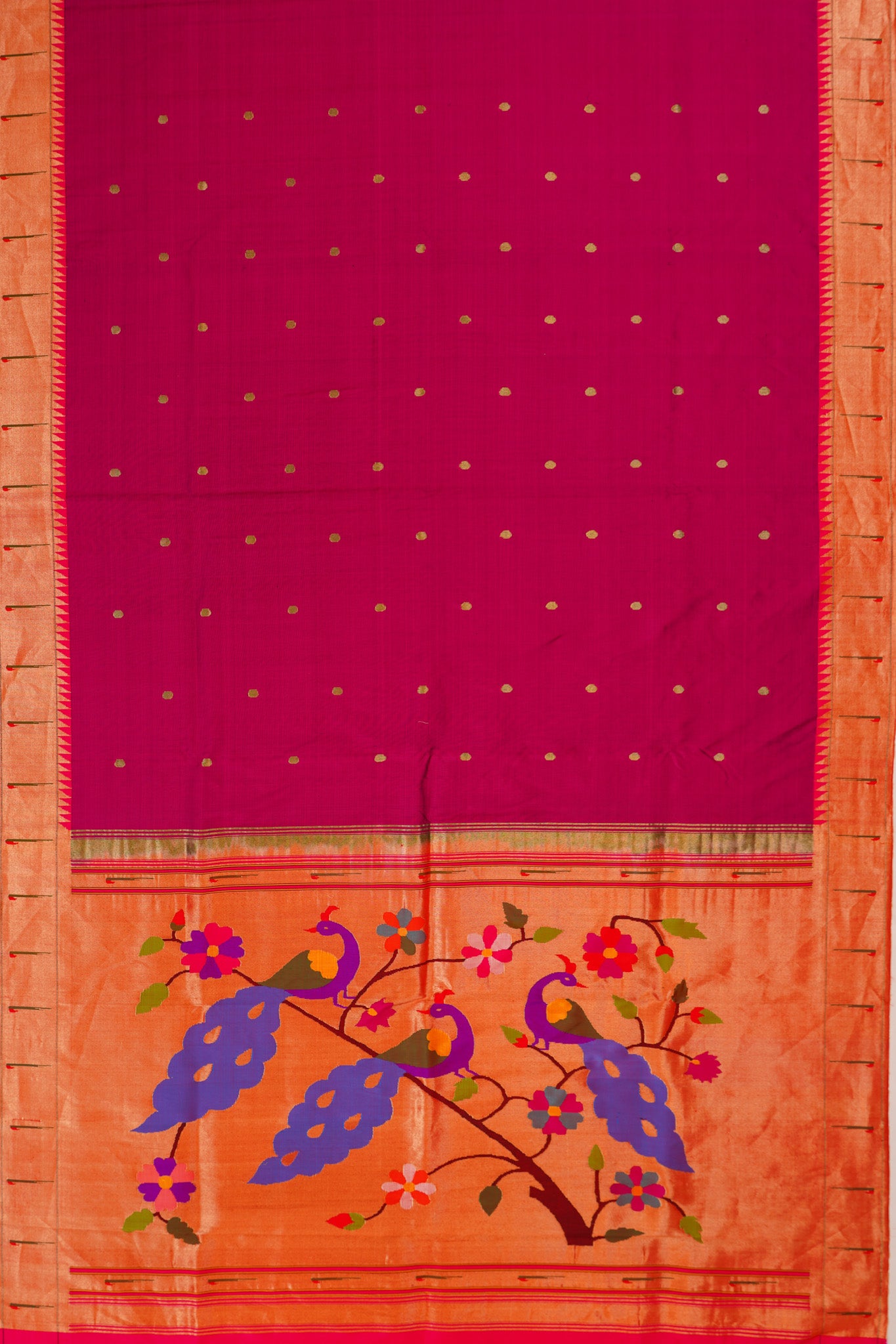 Paithani Silk Butta Purple Saree With Single Muniya Border