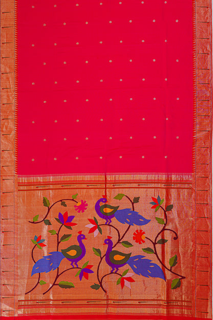 Paithani Silk Butta Pink Saree With Single Muniya Border