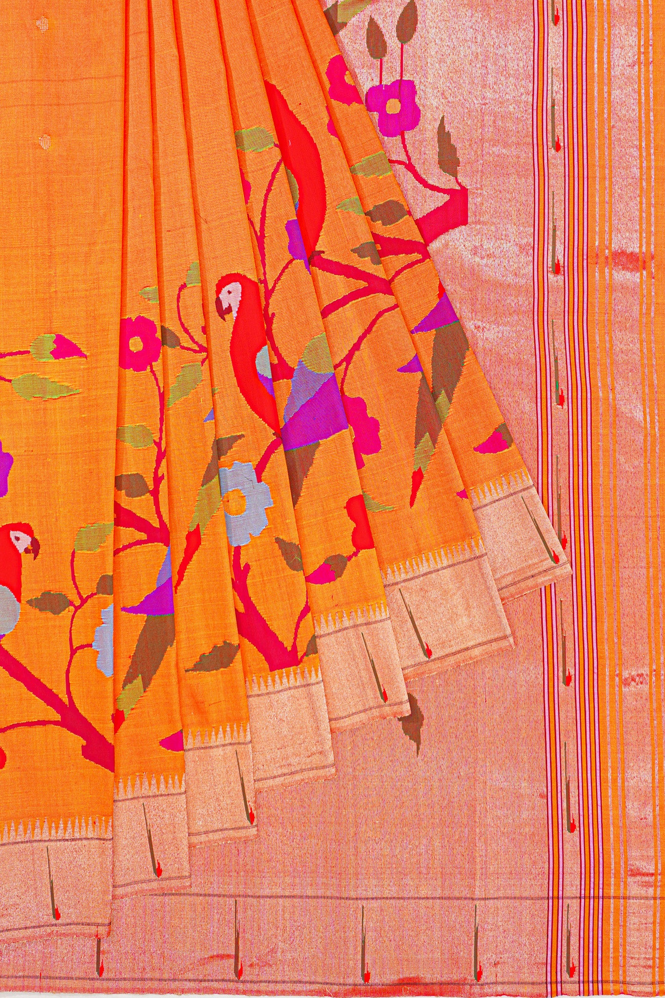 Paithani Silk Butta Mustard Yellow Saree With Skrit Border