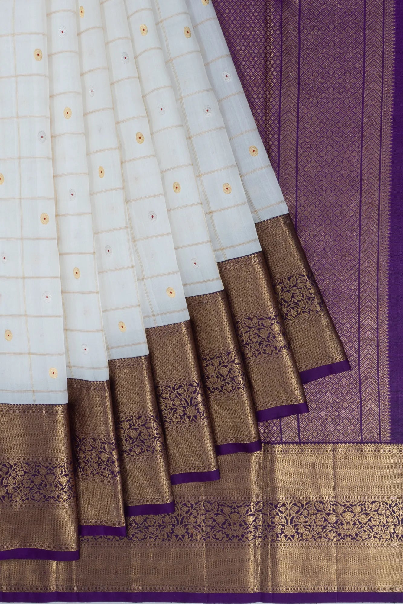 Kanchipuram X Chanderi Silk Checks And Butta White Saree