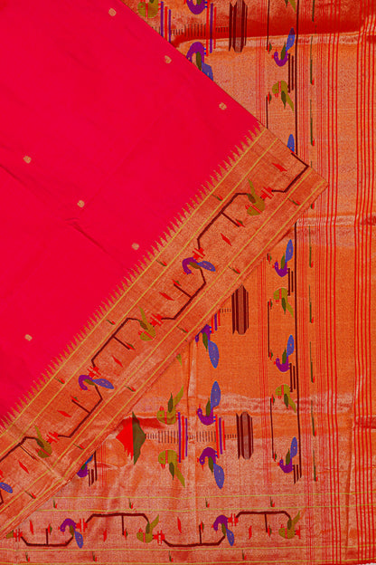 Paithani Silk Butta Orange Saree With Akruthi Border