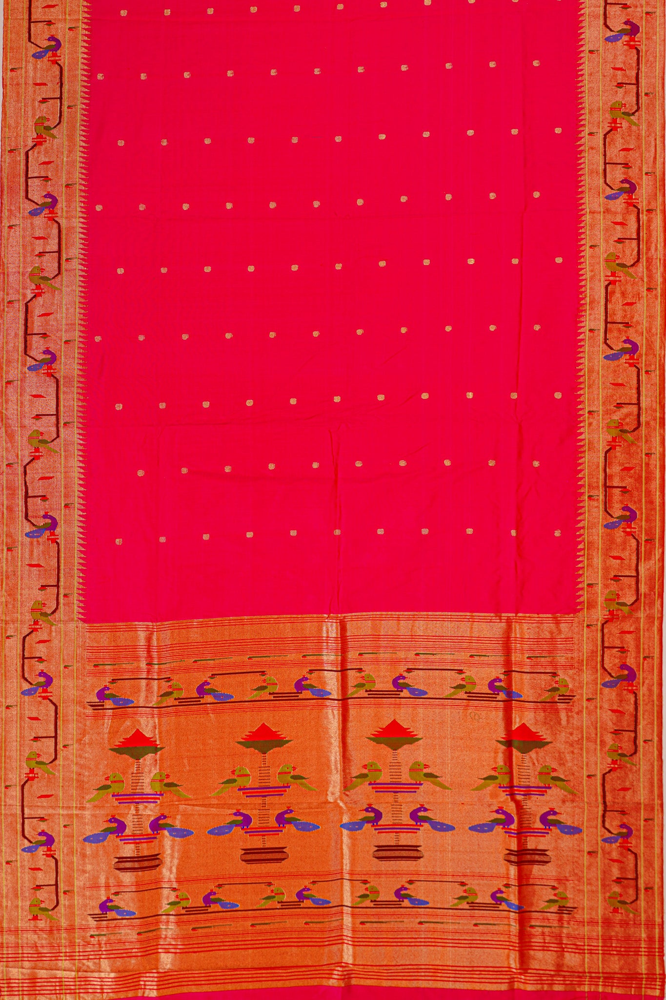 Paithani Silk Butta Orange Saree With Akruthi Border