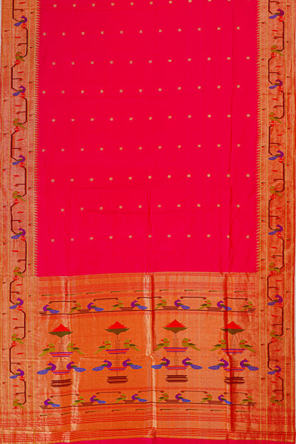 Paithani Silk Butta Orange Saree With Akruthi Border