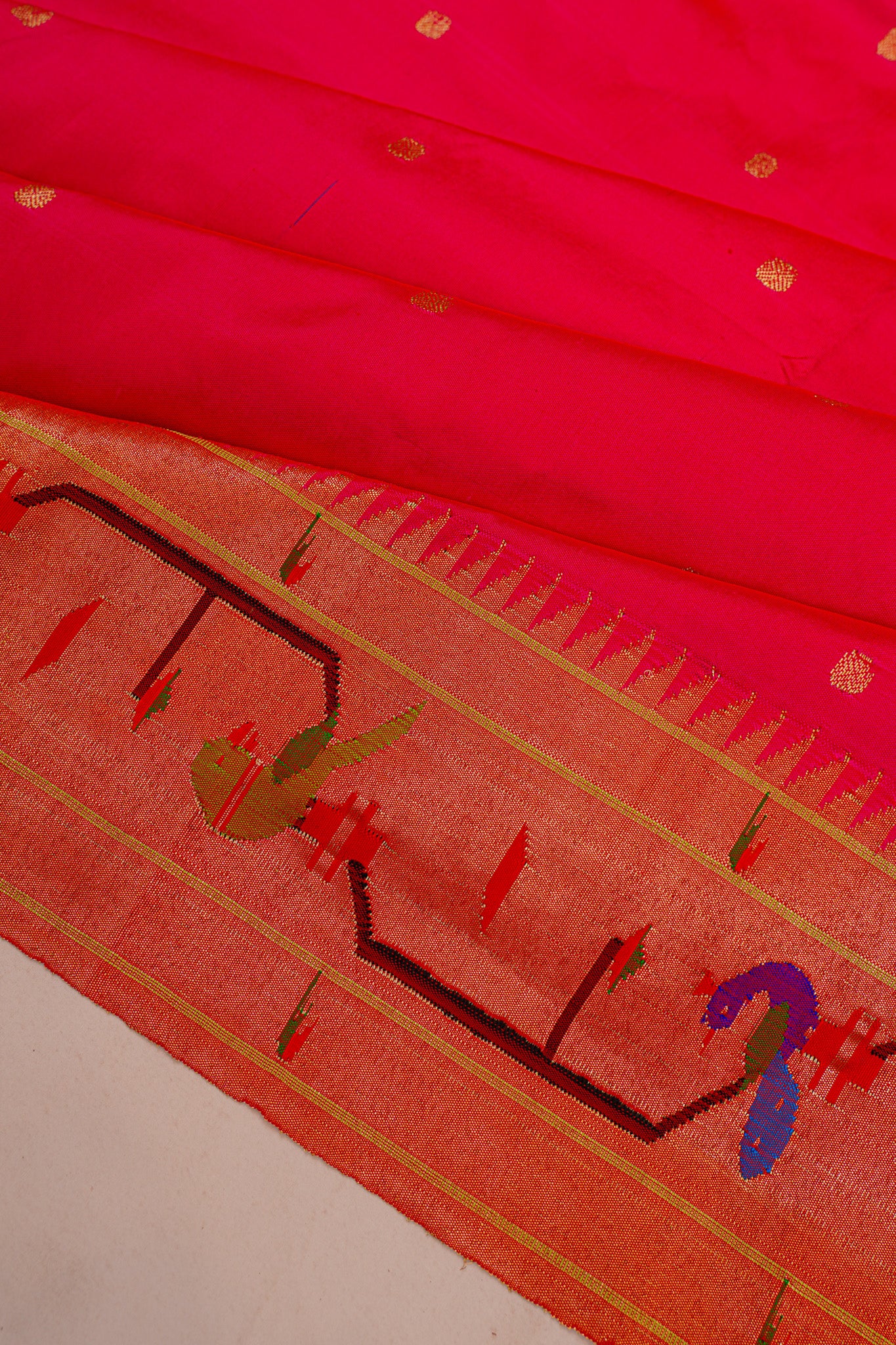 Paithani Silk Butta Orange Saree With Akruthi Border