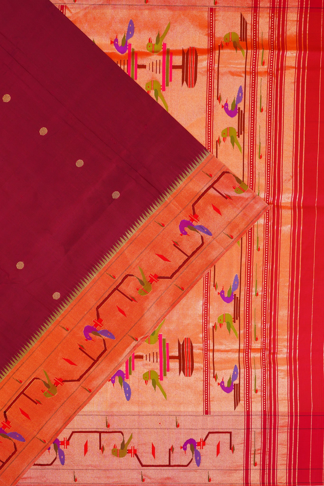 Paithani Silk Butta Maroon Saree With Akruthi Border