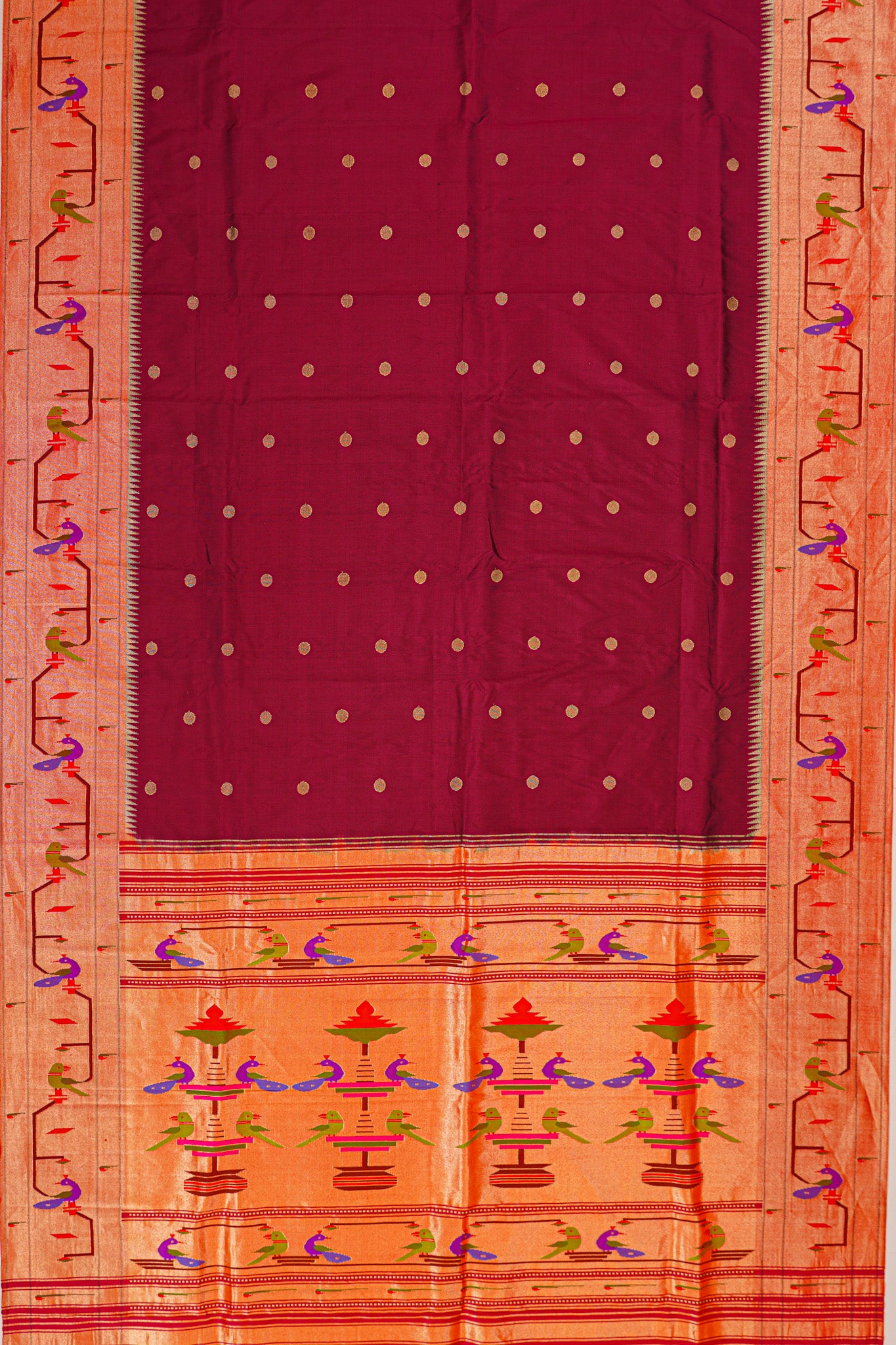 Paithani Silk Butta Maroon Saree With Akruthi Border