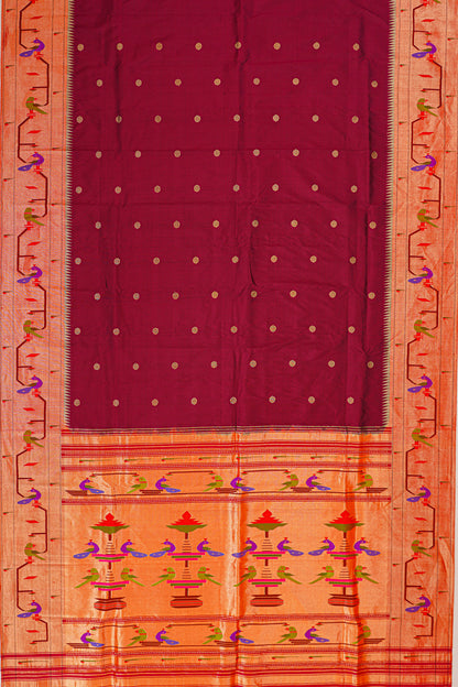 Paithani Silk Butta Maroon Saree With Akruthi Border