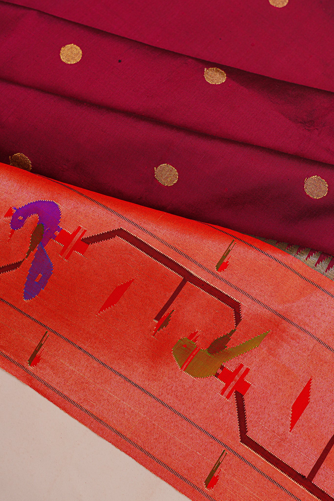 Paithani Silk Butta Maroon Saree With Akruthi Border
