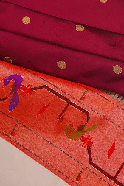 Paithani Silk Butta Maroon Saree With Akruthi Border