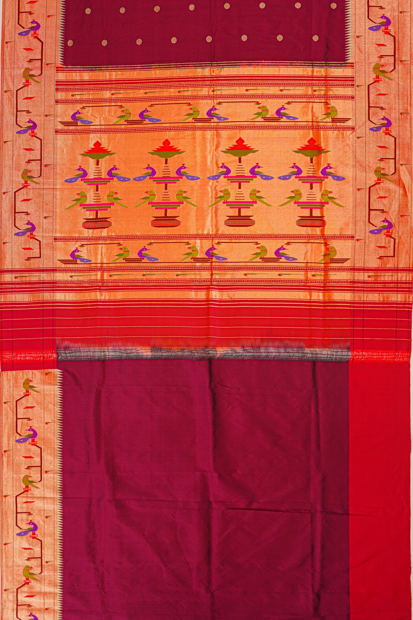 Paithani Silk Butta Maroon Saree With Akruthi Border