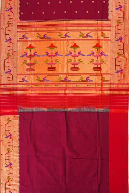 Paithani Silk Butta Maroon Saree With Akruthi Border