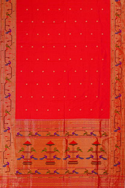 Paithani Silk Butta Red Saree With Akruthi Border