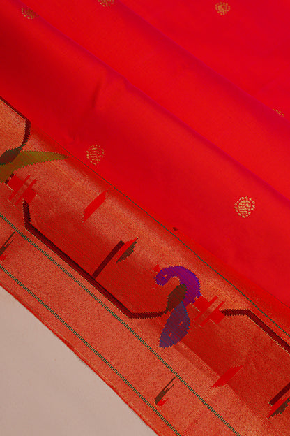 Paithani Silk Butta Red Saree With Akruthi Border