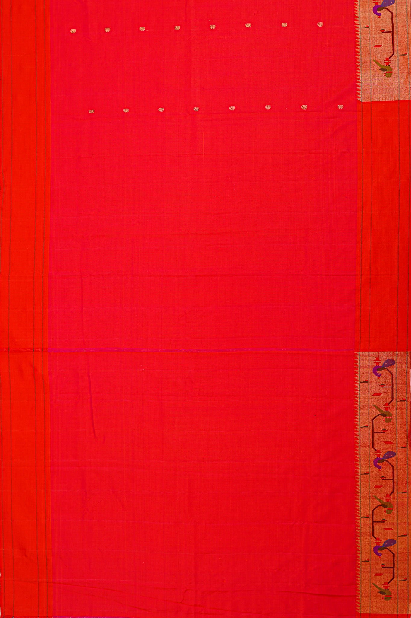 Paithani Silk Butta Red Saree With Akruthi Border