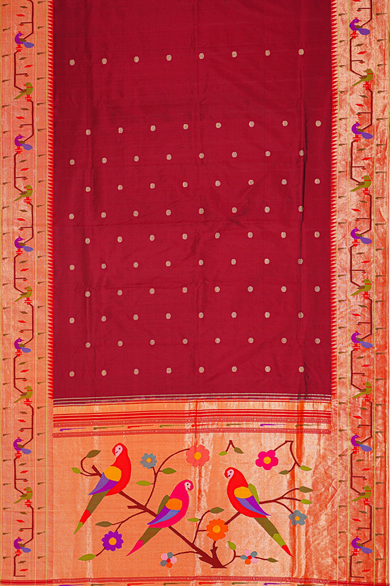 Paithani Silk Butta Maroon Saree With Akruthi Border