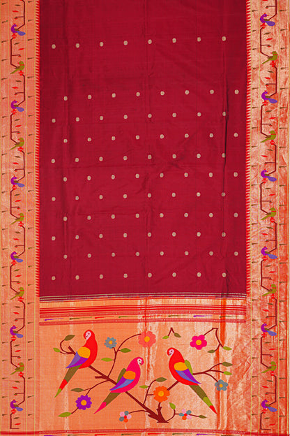 Paithani Silk Butta Maroon Saree With Akruthi Border