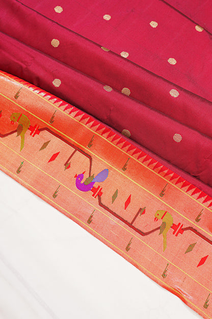 Paithani Silk Butta Maroon Saree With Akruthi Border