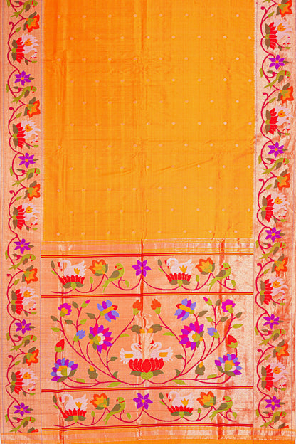 Paithani Silk Butta Yellow Saree With Lotus Border