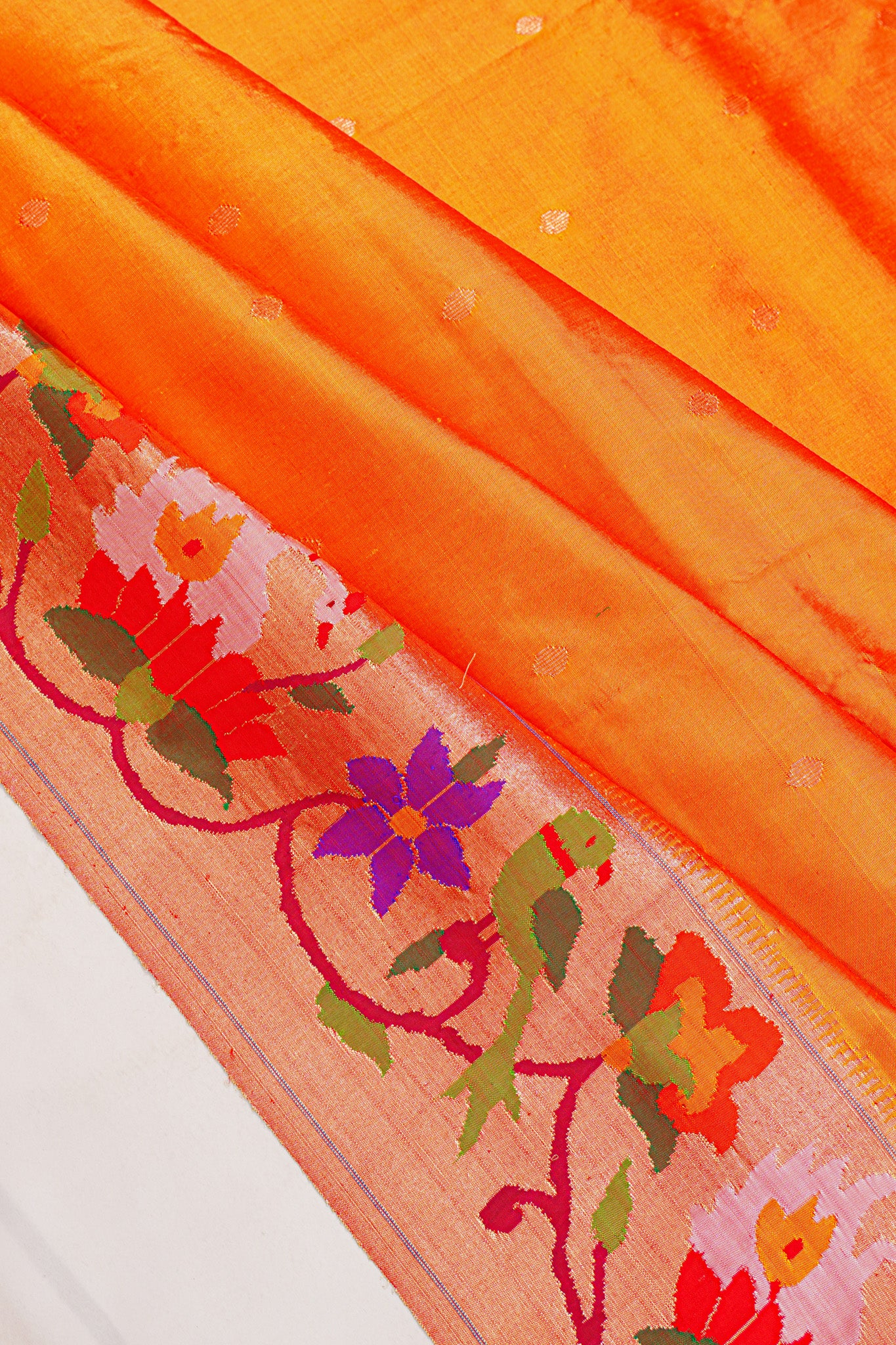 Paithani Silk Butta Yellow Saree With Lotus Border