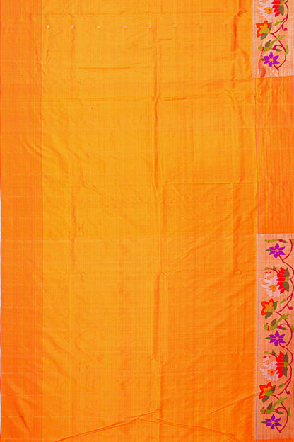 Paithani Silk Butta Yellow Saree With Lotus Border
