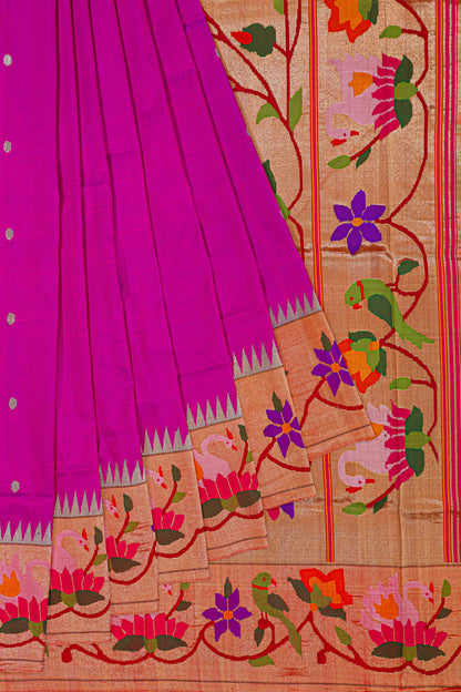 Paithani Silk Butta Purple Saree With Lotus Border