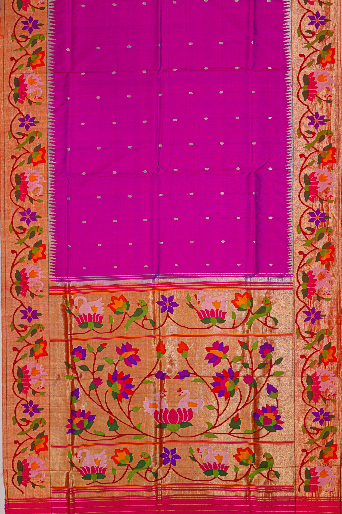Paithani Silk Butta Purple Saree With Lotus Border