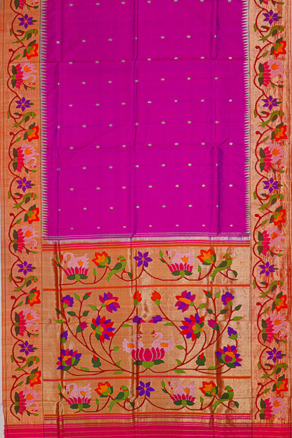 Paithani Silk Butta Purple Saree With Lotus Border