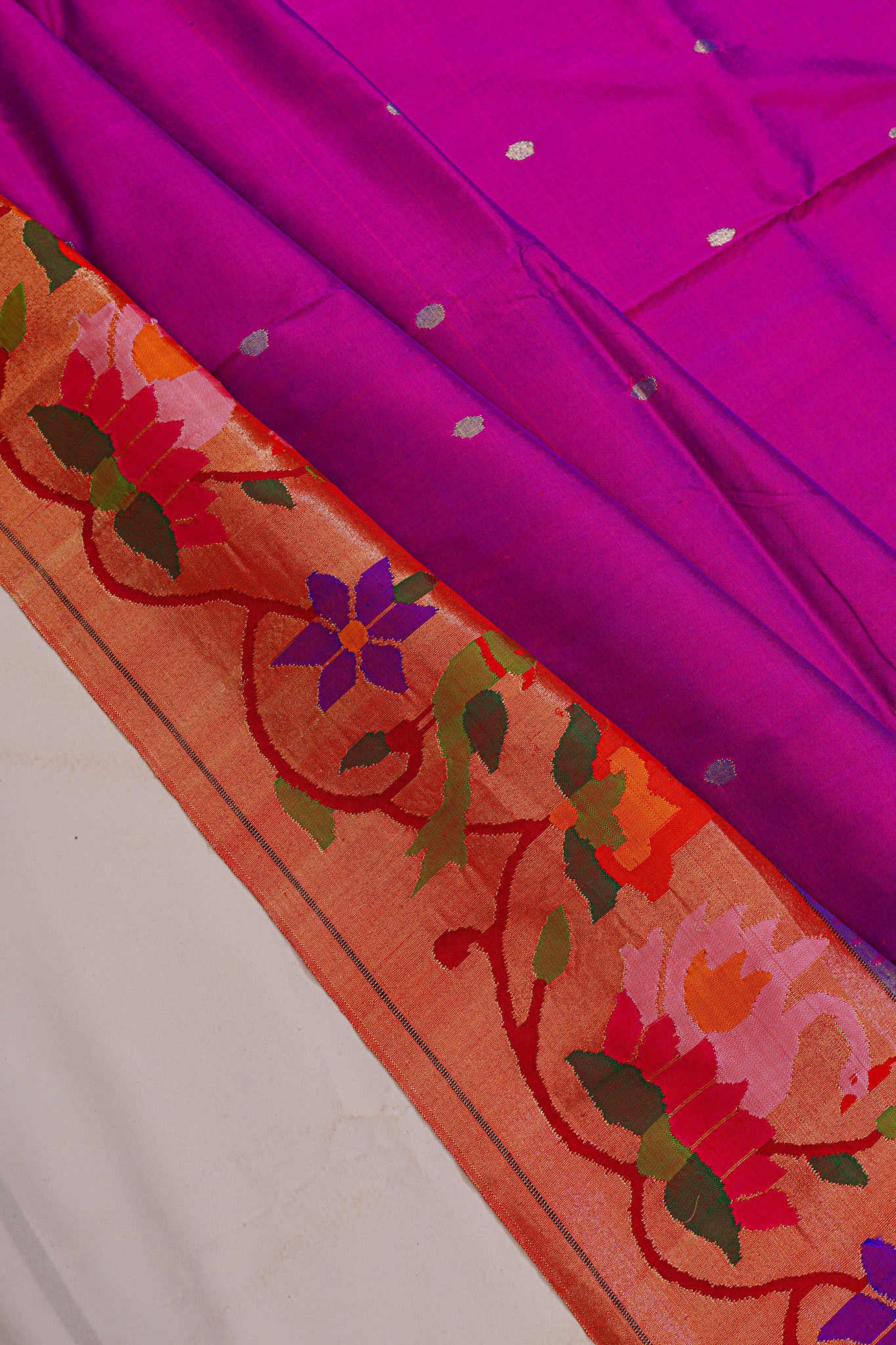 Paithani Silk Butta Purple Saree With Lotus Border
