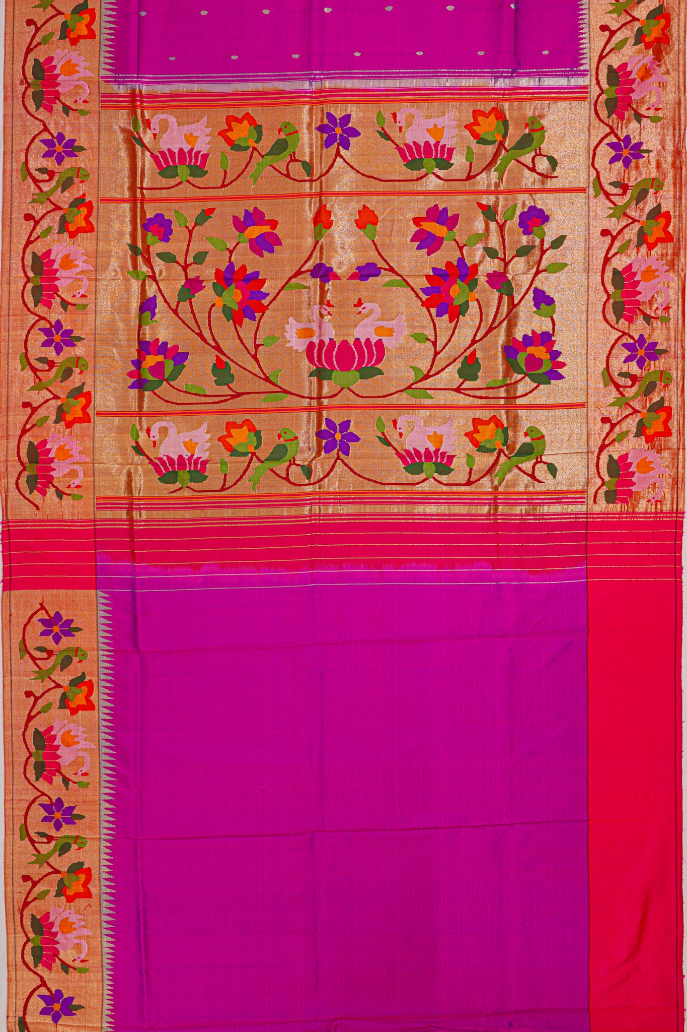 Paithani Silk Butta Purple Saree With Lotus Border