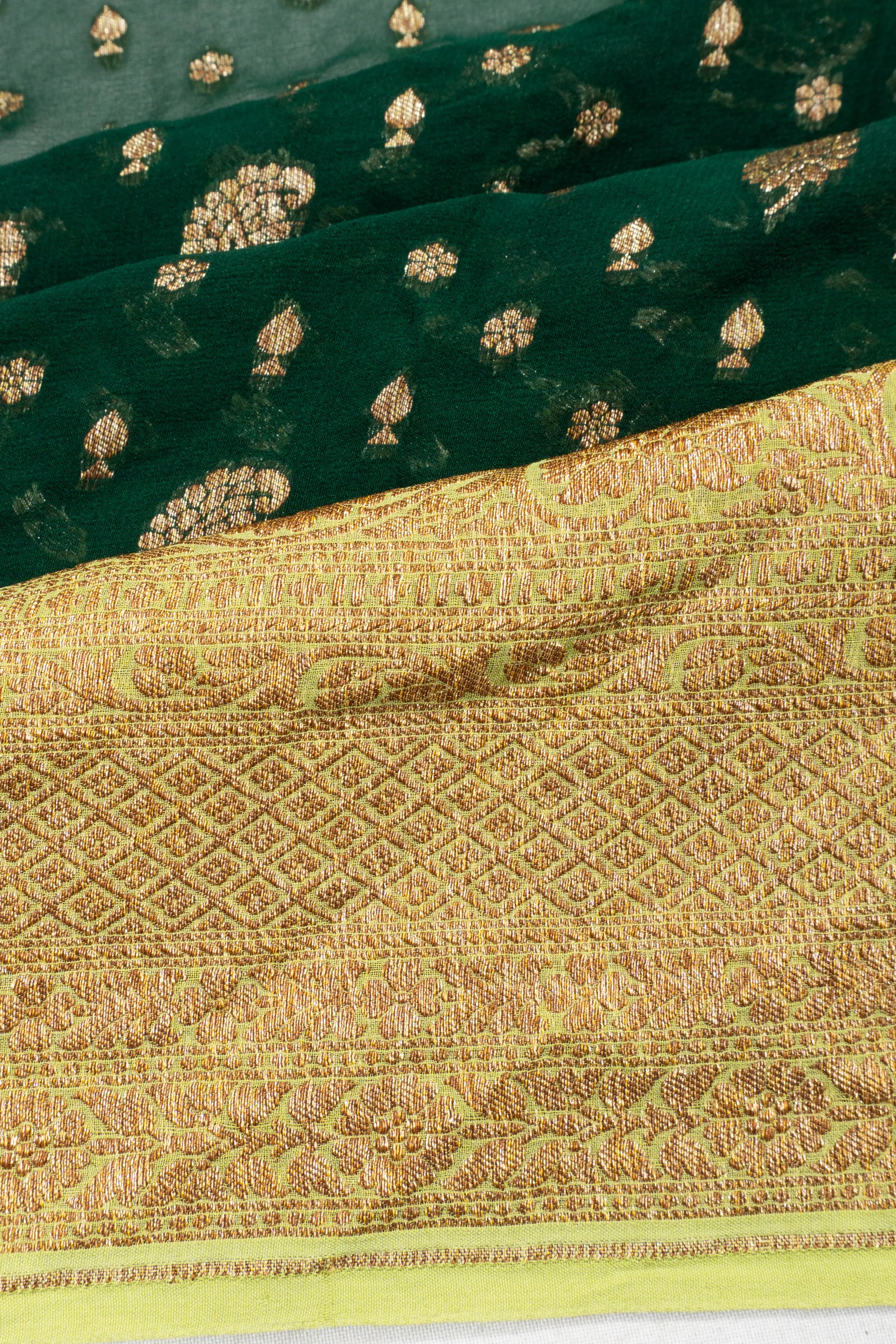 Banarasi Georgette Brocade Dark Green Saree