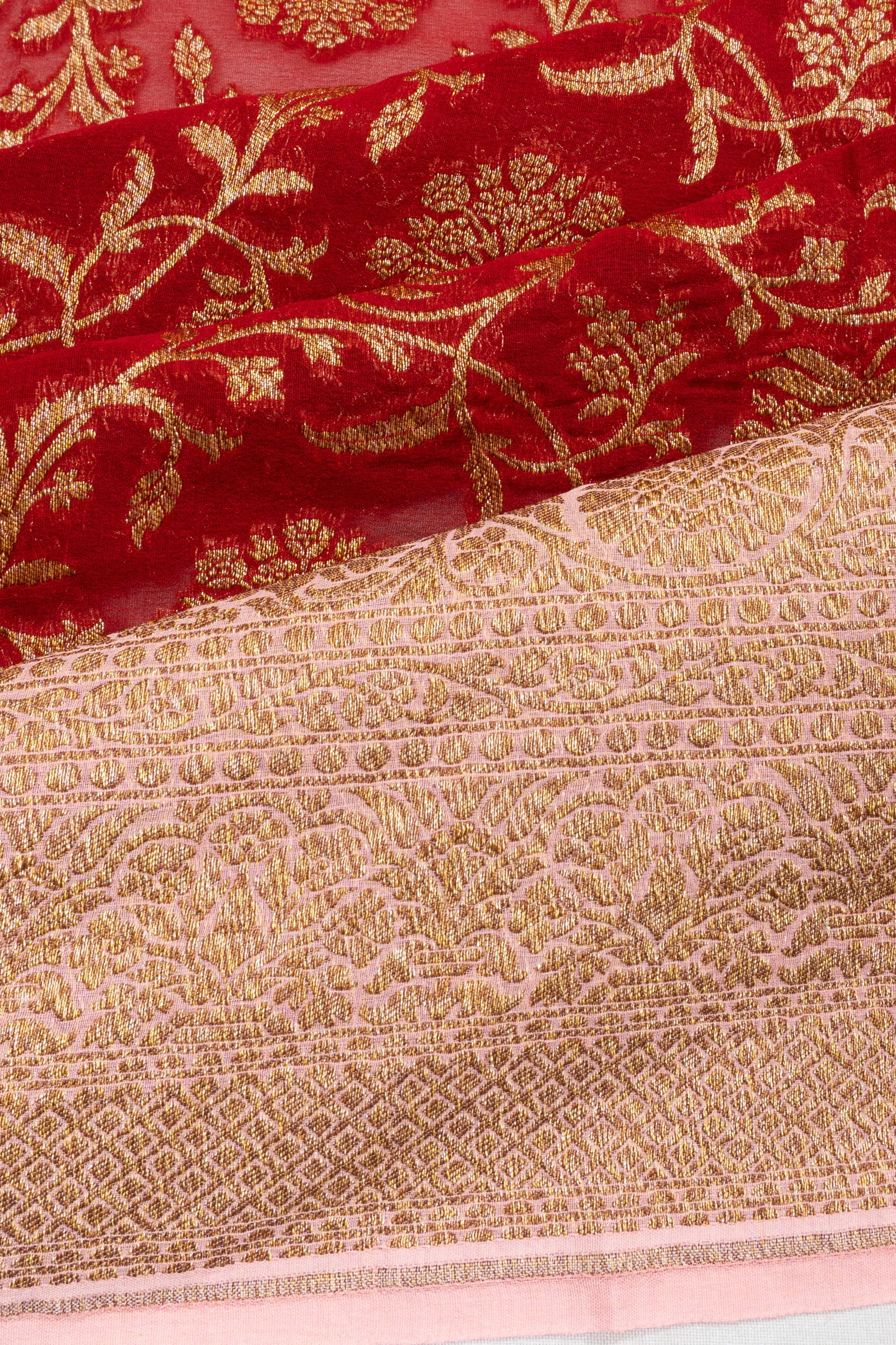 Banarasi Georgette Brocade Red Saree