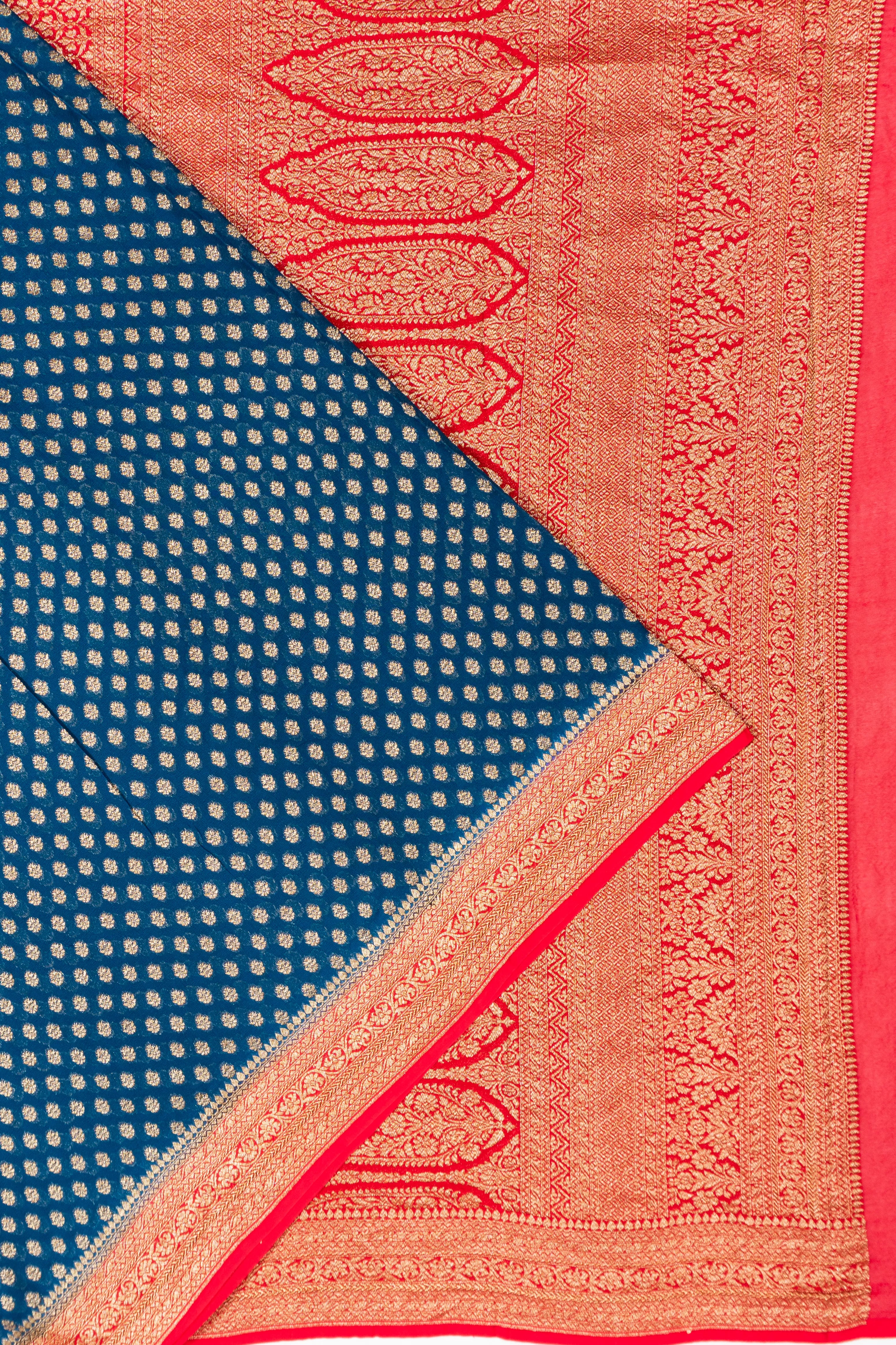 Banarasi Georgette Brocade Teal Blue Saree