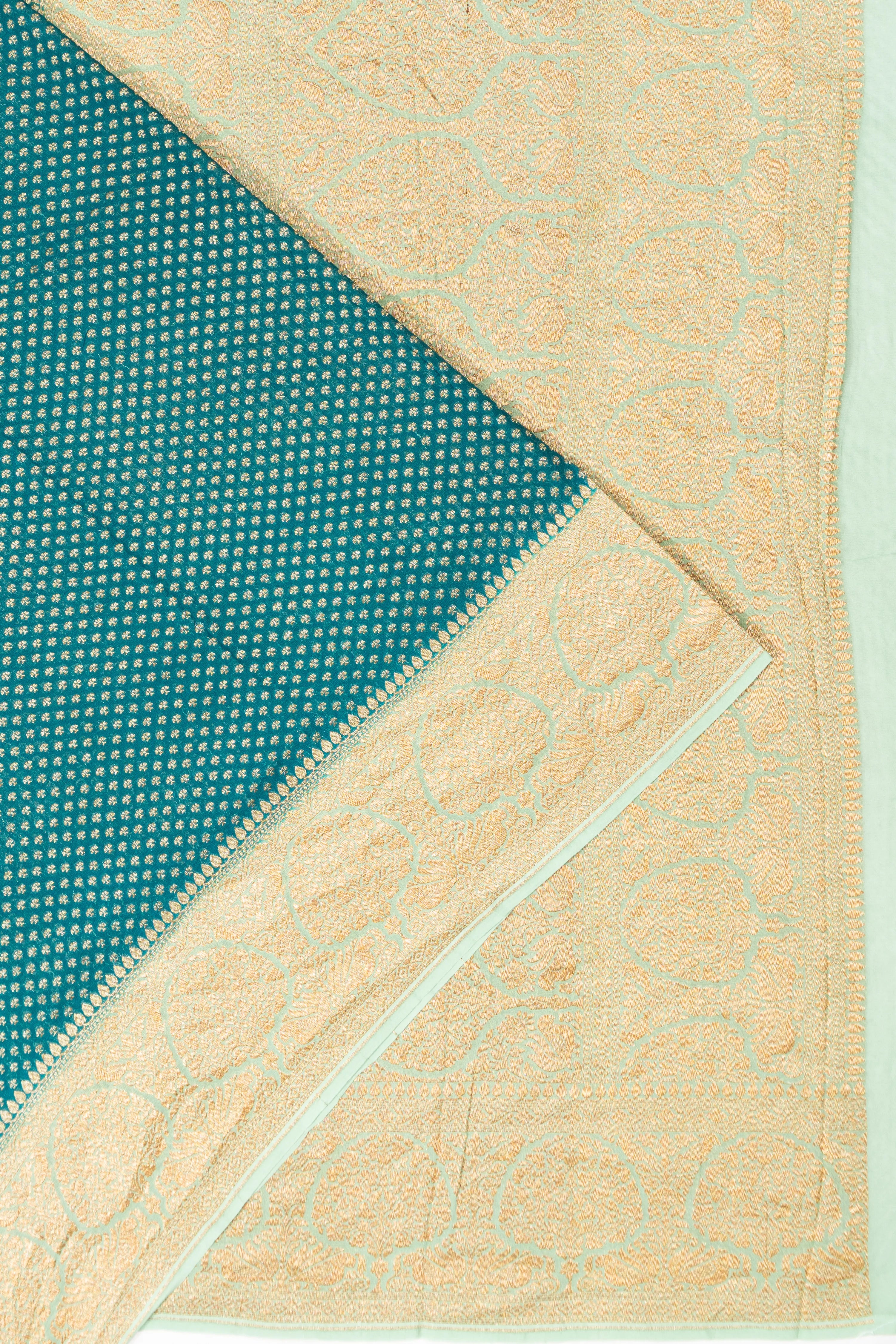 Banarasi Georgette Brocade Teal Blue Saree