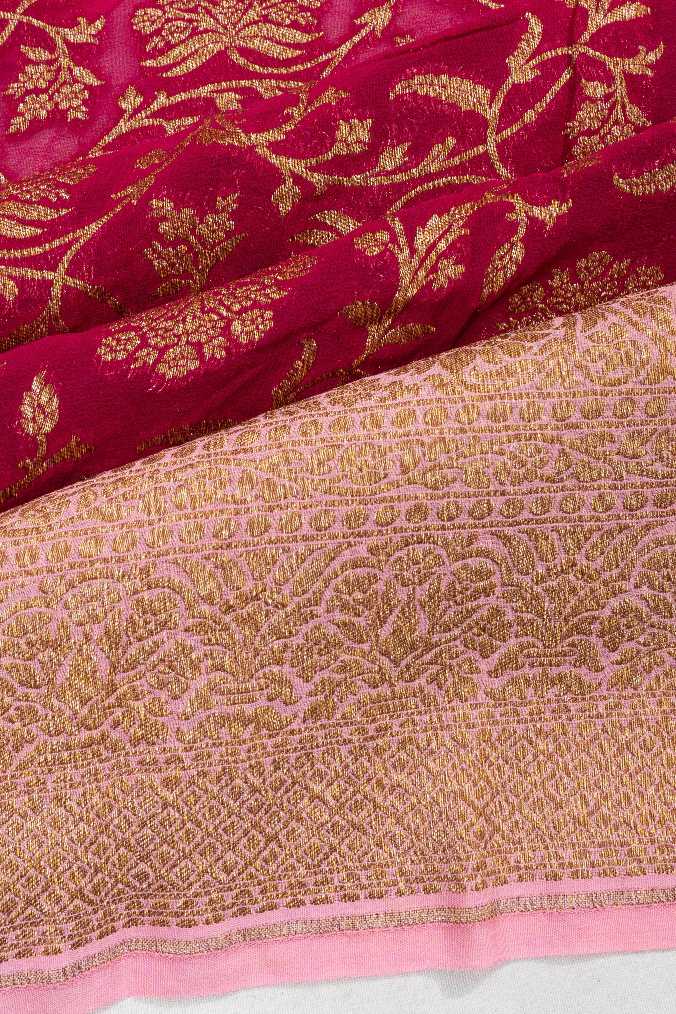 Banarasi Georgette Brocade Rani Pink Saree