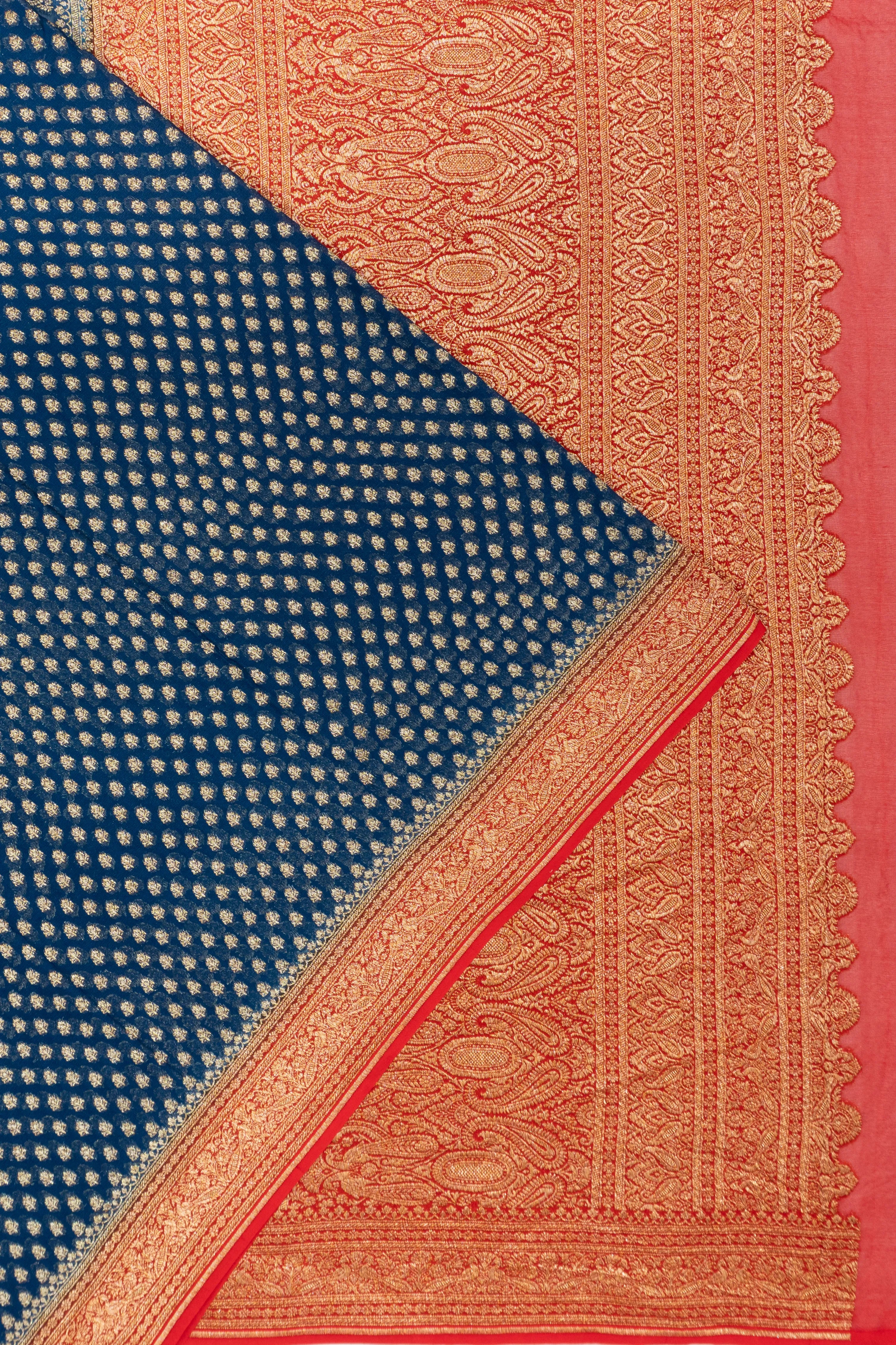 Banarasi Georgette Brocade Dark Blue Saree