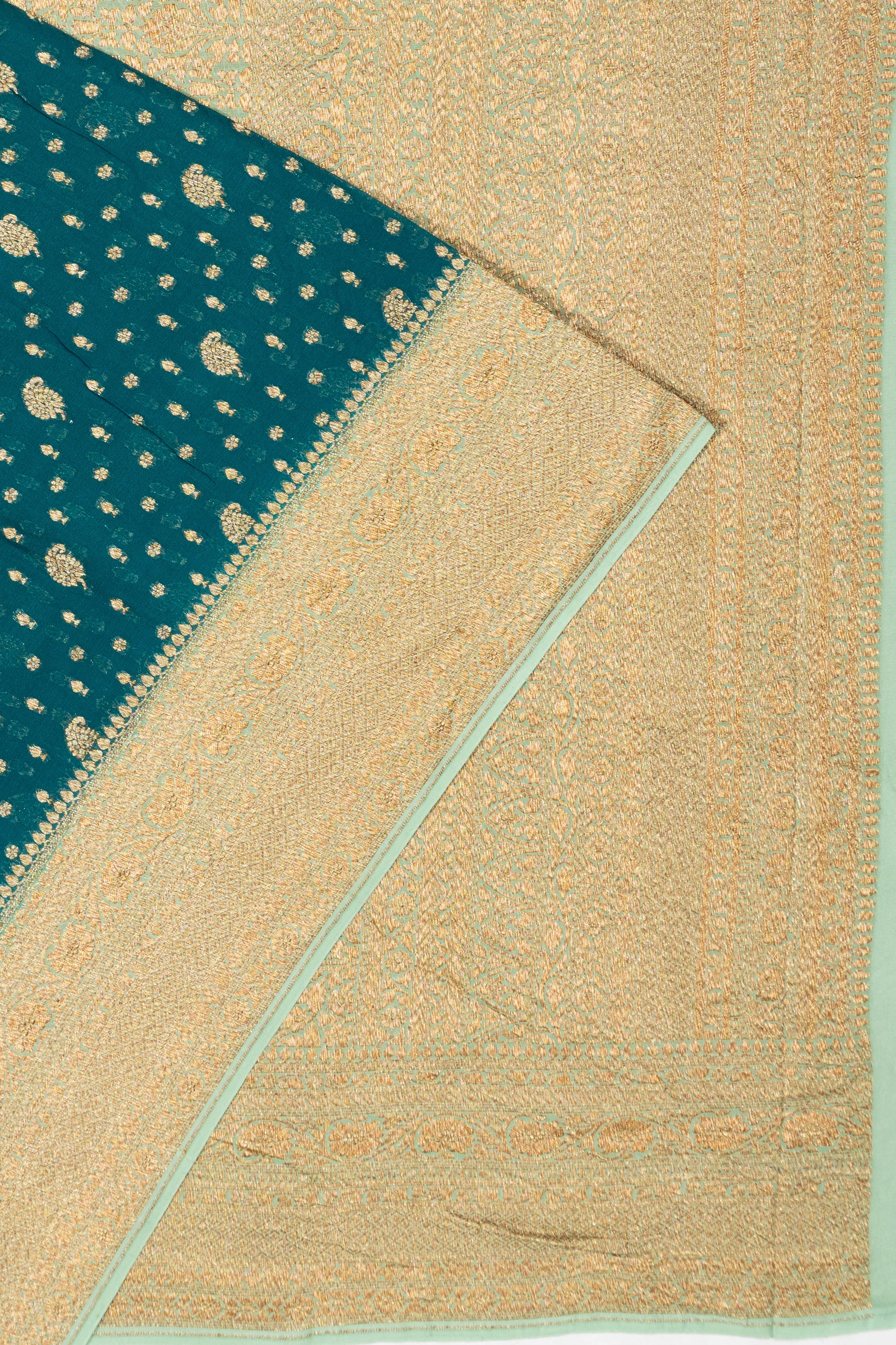 Banarasi Georgette Brocade Teal Blue Saree
