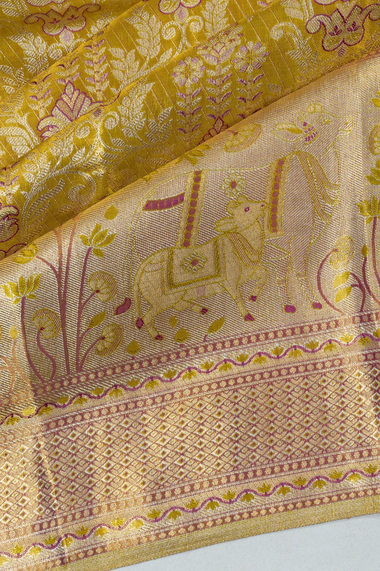 Taranga Kanchi Silk Tissue Brocade Mehendi Green Saree