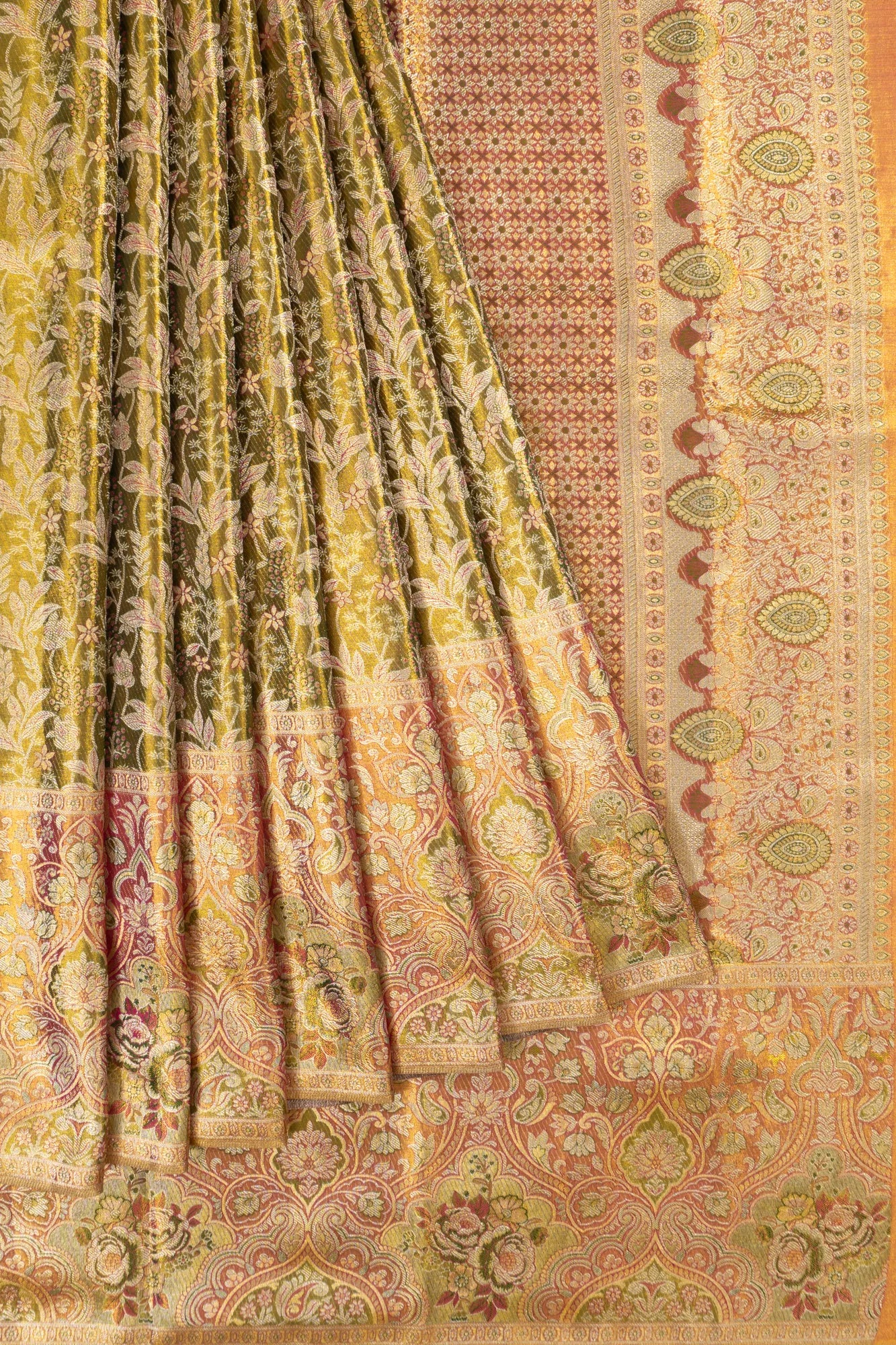 Taranga Kanchi Silk Tissue Brocade Green Saree